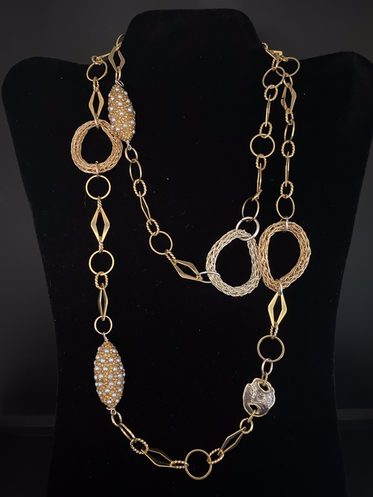 long chain  gold/silver circle knit necklace