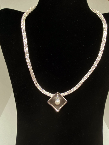 square pearl silver pendant necklace