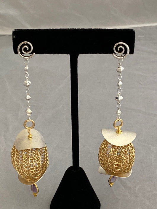 long gold bauble earring