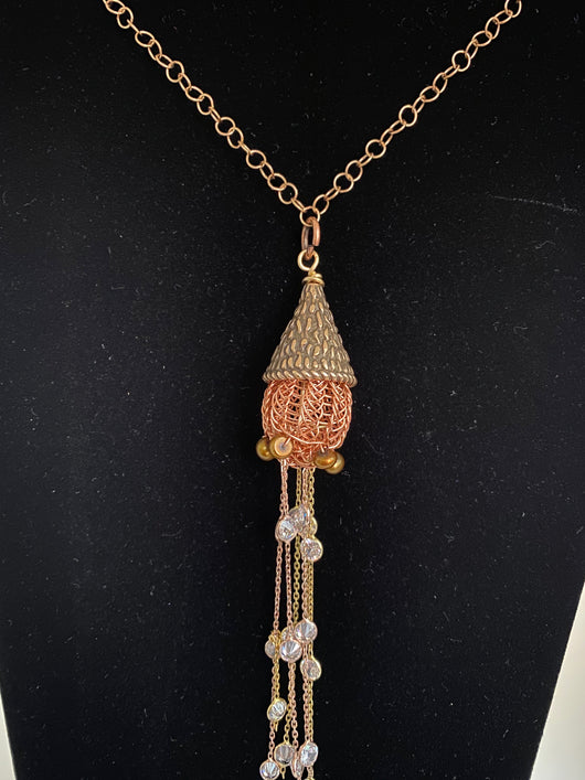 Copper crown bauble necklace